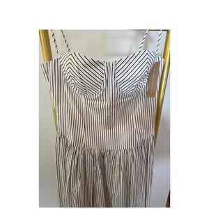 O.P.T NEW White Cotton Sundress With Black Pinstripe, Med